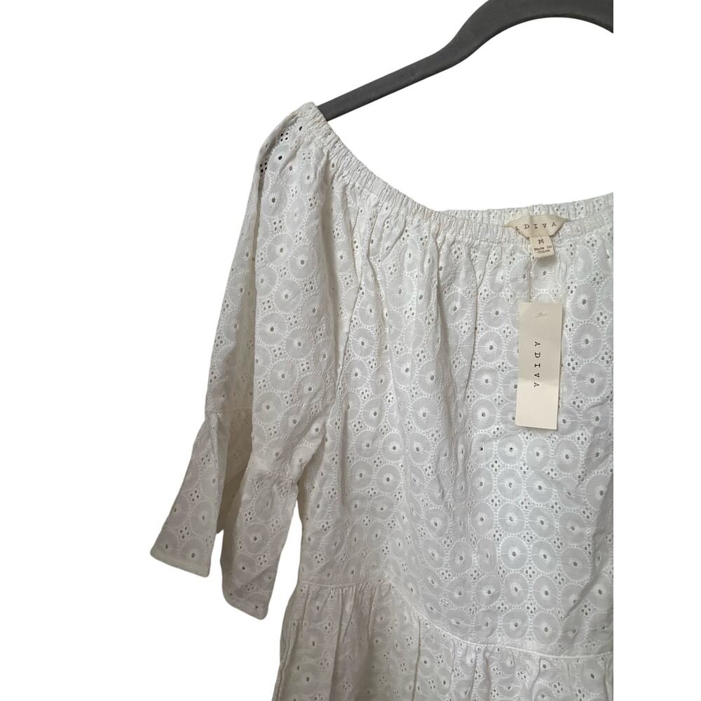 ADIVA White Eyelet Embroidered Off Shoulder Peasant Blouse Top Women’s M NWT - Picture 3 of 8